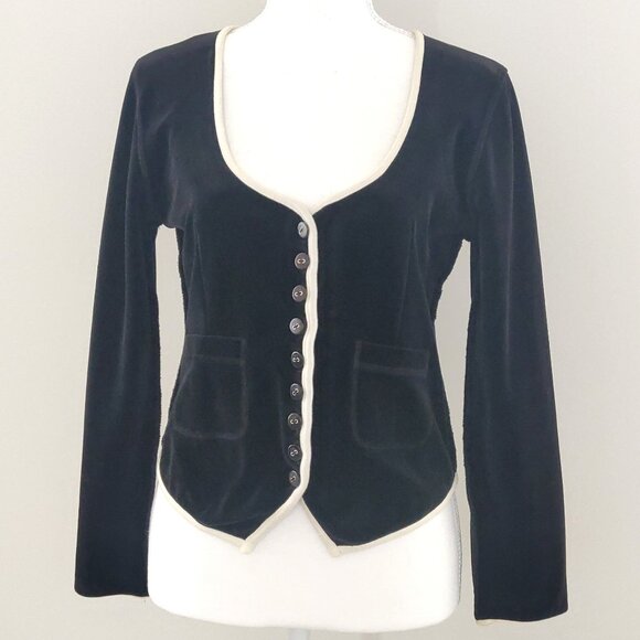 Vintage Sonia Rykiel Black Velvet Cardigan w/ White Trim – Size S - Picture 1 of 6